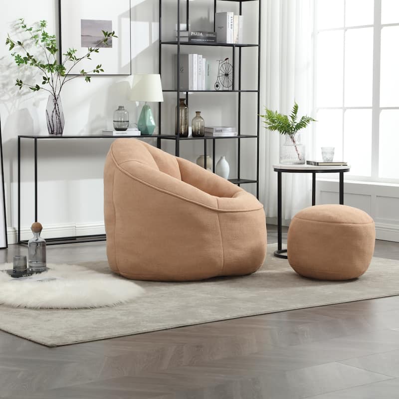 Tan Modern 40" Microfiber Upholstered Accent Chair with Ottoman and Padded Foam Padding Compressed for Living Room