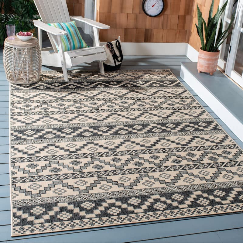 SAFAVIEH Veranda Dymph Indoor /Outdoor Waterproof Patio Backyard Rug - 6'7" x 9'6" - Beige/Grey