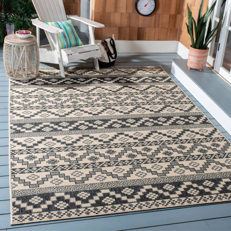 SAFAVIEH Veranda Rudy Indoor/ Outdoor Waterproof Patio Backyard Rug - 8' x 11' - Beige/Grey