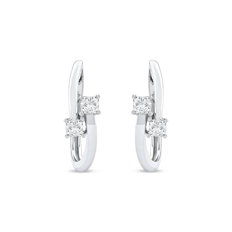 1/3ct TDW Diamond Two Stone Hoop Earrings in 10k White Gold for Women