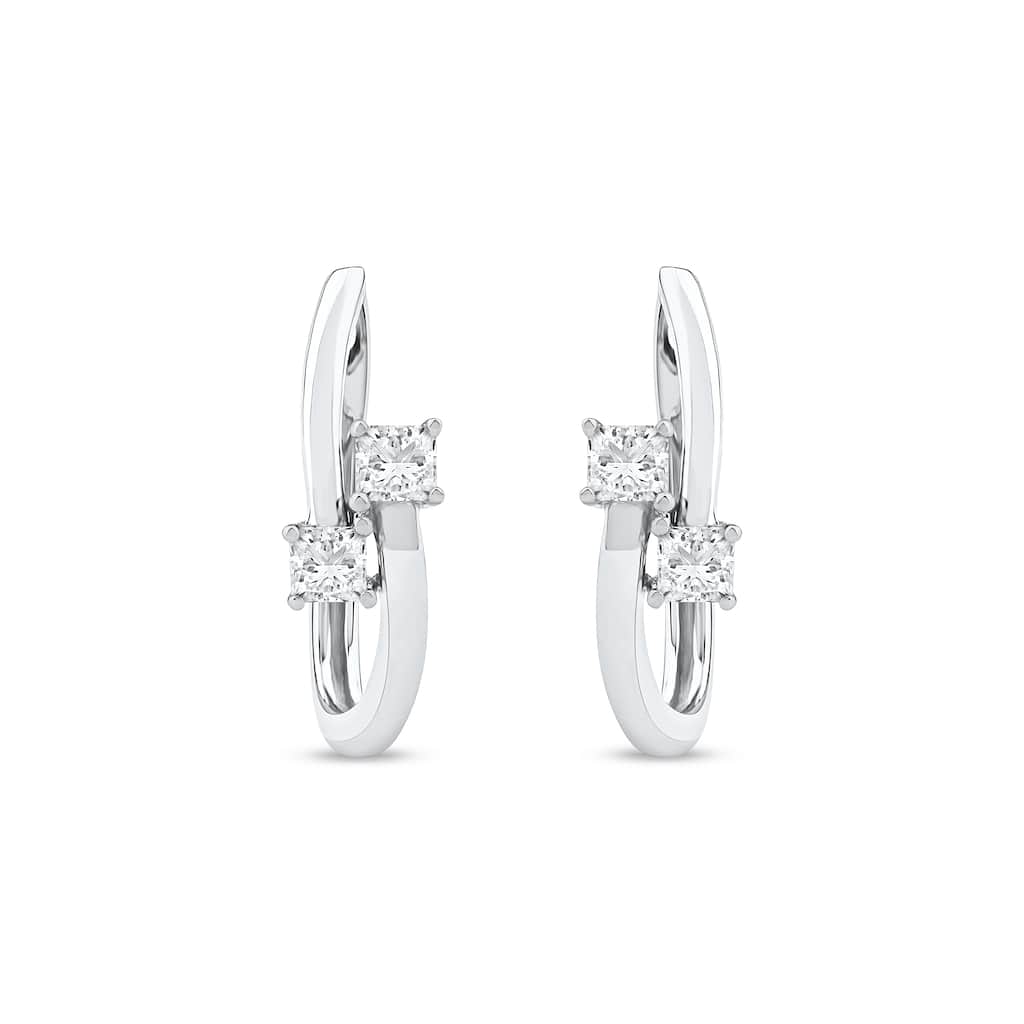 1/3ct TDW Diamond Two Stone Hoop Earrings in 10k White Gold for Women