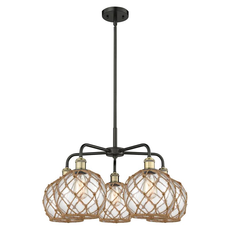 Innovations Lighting Endless Possibilities Ballston - Farmhouse Rope - 5 Light 27" Stem Hung Chandelier - Clear Glass with Brown Rope/Black Antique Brass