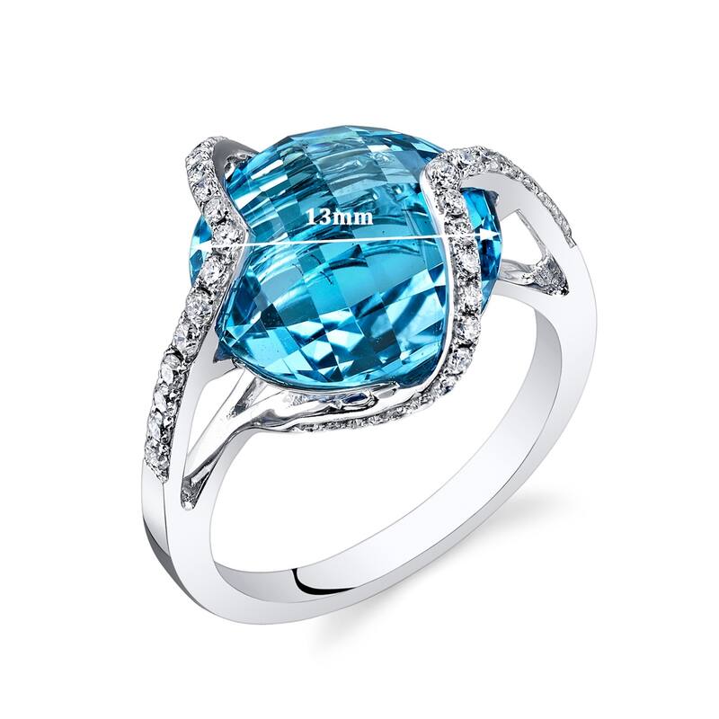 14k White Gold 9.7ct Swiss Blue Topaz and Diamond Ring