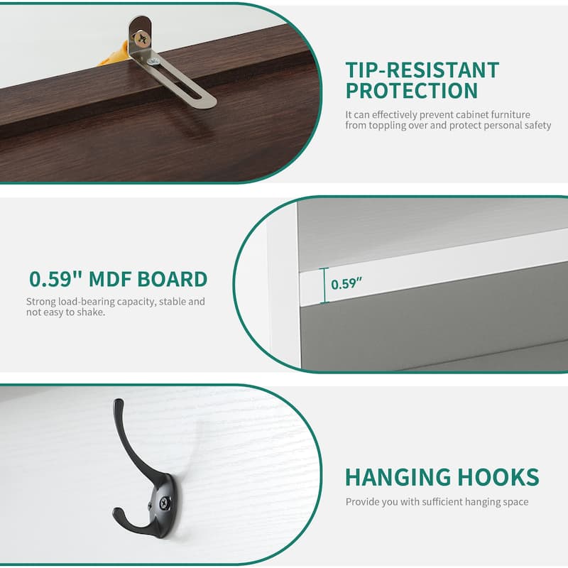 Moasis Modern Hall Tree with Shoes Storage Bnech Corner Coat Rack w/6 Hooks for Entryway