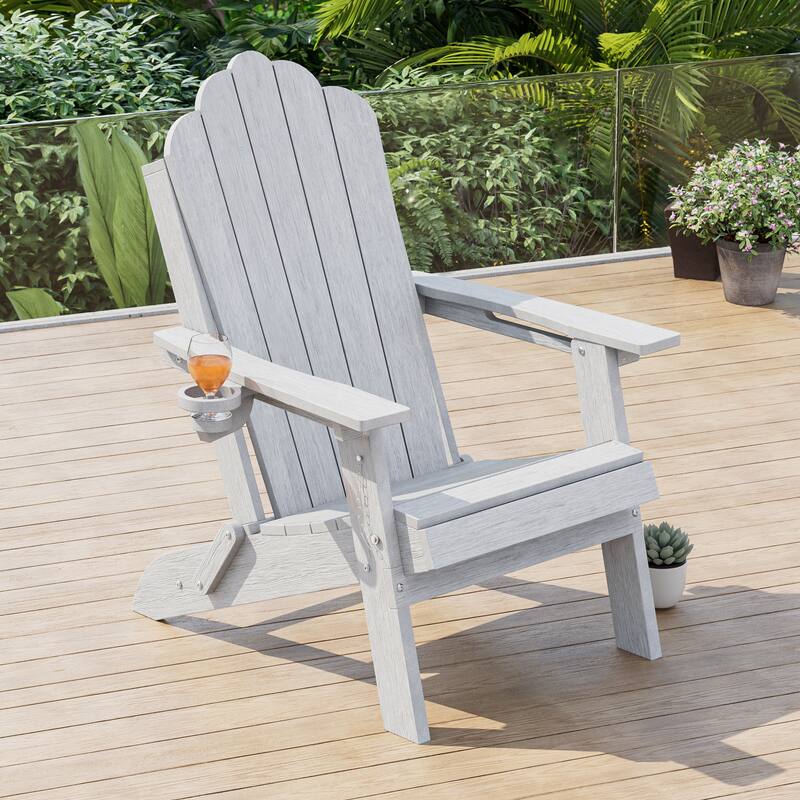 HDPE All-Weather Folding Adirondack Chair with Cup Holder - 1-Piece - White