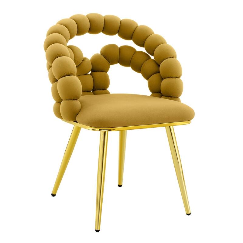 Luxe Gold-Leg Velvet Dining Chair - Modern Bubble Bead Accent Chair for Kitchen & Dining Room