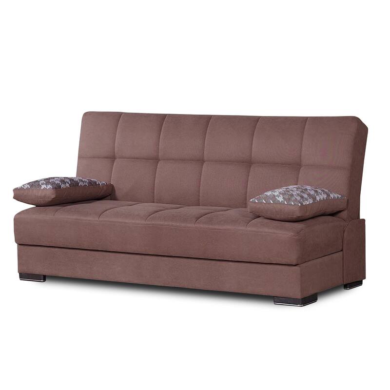 HomeRoots 75" Brown Chenille Convertible Futon Sleeper Sofa And Toss Pillows With Storage