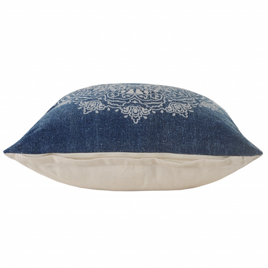 HomeRoots 20" X 20" Blue And White 100% Cotton Geometric Zippered Pillow