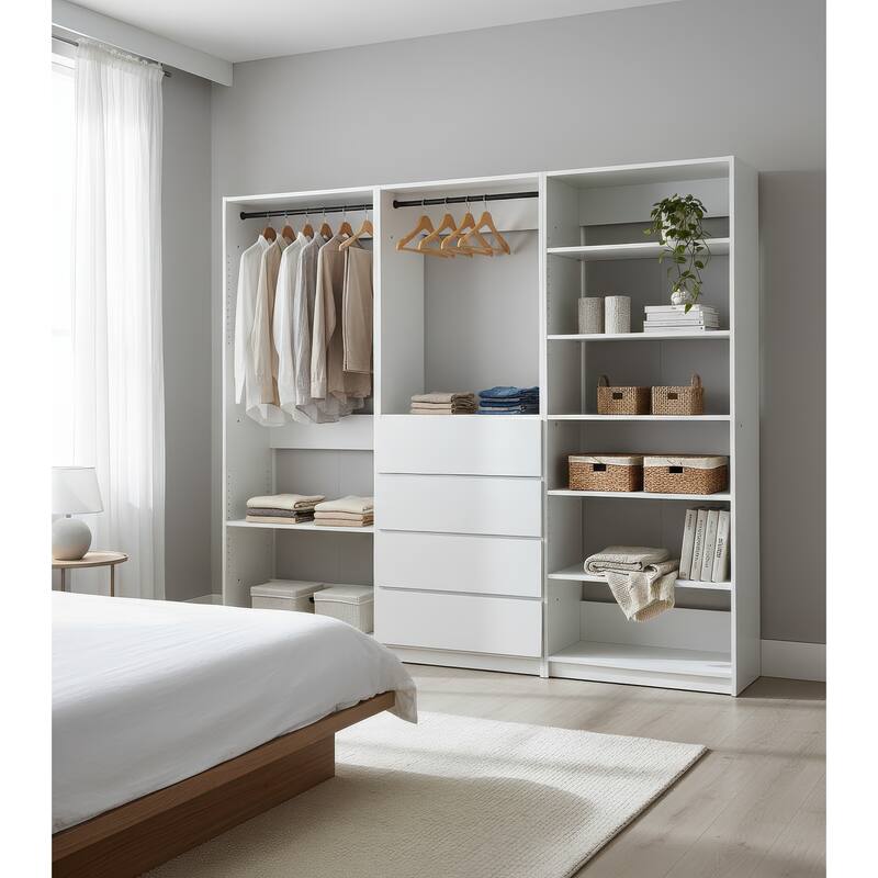 Prosper White Freestanding Walk in Wood Closet System - 94.2"W x 15.7"D x 83" H