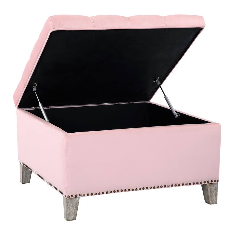 29.5" Wide Velvet Tufted Square Ottoman With Storage