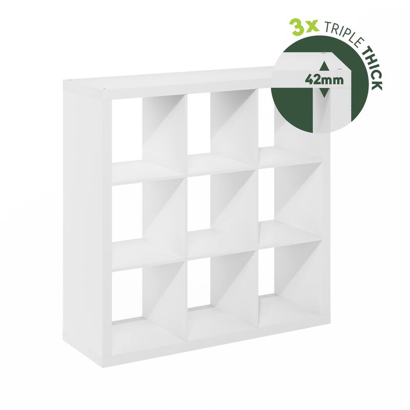 Furinno Cubicle Extra Thick Frame Decorative Cube Storage Organizer, 9-Cube, Dark Oak - White