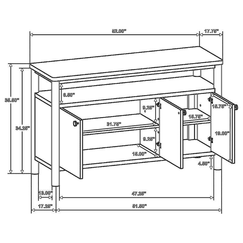 Billie Sideboard Buffet Cabinet, 3 Doors 1 Shelf, Brown Wood, 52 Inch