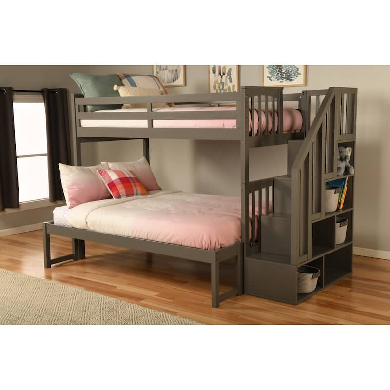 Somette Kelcie Bunk Bed with Stairs (Mattresses Not Included) - Twin/Full - Dark Gray