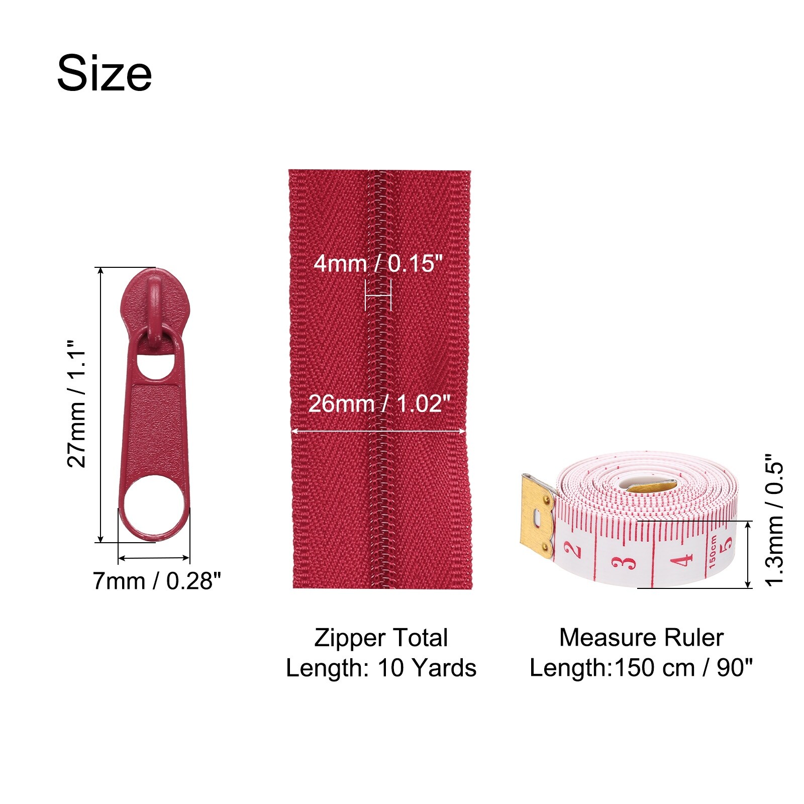 Nylon Coil Zippers, Bulk Coil Zipper by the Yards with 20 Pcs Zippers Sliders and Ruler for Diy Tailor Sewing Craft Bag Clothes