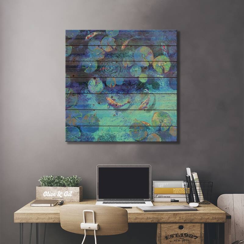 Taiwanese Blue Print On Wood by Iris Scott - Multi-Color
