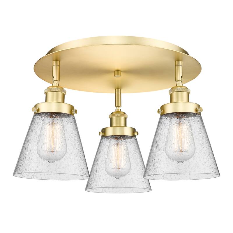 Innovations Lighting Cone - 3 Light 18" Flush Mount - Satin Gold/Seedy