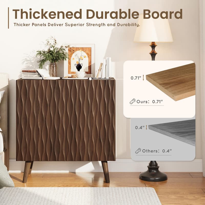 EROMMY Accent Storage Cabinet with Adjustable Shelves, Two-Door Wavy Door Sideboard for Dining Room or Entryway