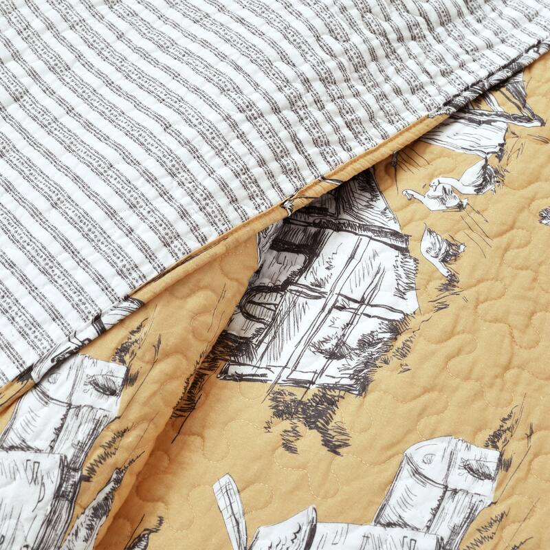 Lush Decor French Country Toile Cotton Reversible 3 Piece Quilt Set