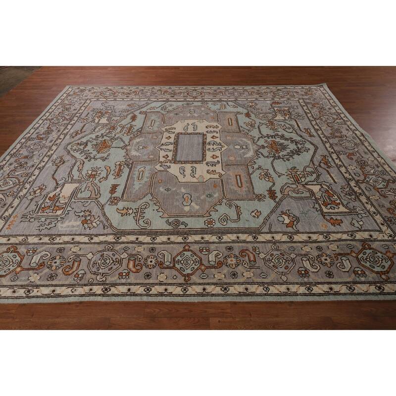 Light Blue Oushak Vegetable Dye Rug Hand-Knotted Oriental Wool Carpet - 8'5"x 10'2"