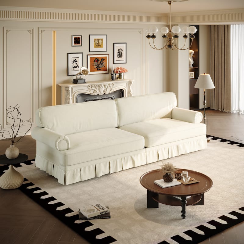 GDFStudio - Chenille Deep Seat 93.7" 4-Seater Sofa with Skirt Design