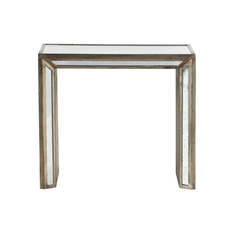 Set of 2 Clear and Brown Vintage Mirrored Nested Side Tables 27.25"