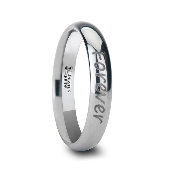 THORSTEN - Handwritten Engraved Domed Tungsten Ring Polished- 4mm