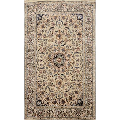 Hand Knotted Oriental 100% Wool Carpet Traditional Floral Beige & Ivories Nain Area Rug - 5' 0'' X 3' 3''