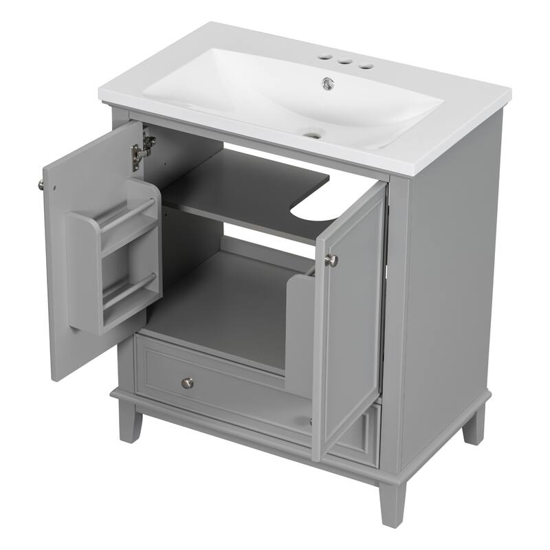 GDFStudio - Emerson 30-Inch Freestanding Bathroom Vanity with Ceramic Sink, Multi-functional Cabinet and Drawer