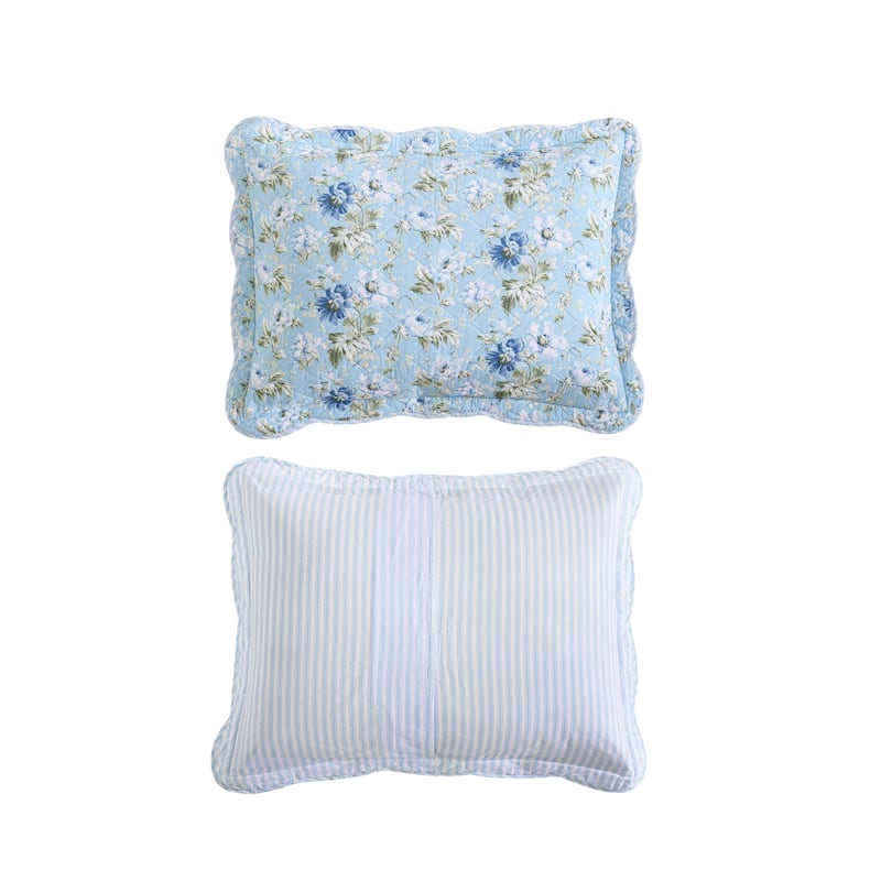 Laura Ashley Peony Garden Cotton Reversible Blue Quilt Set
