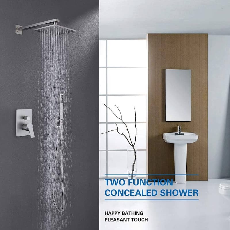 Wall Mounted Shower System With Hand Shower Rain 10 Inch Shower Head Bathroom Shower Faucet Set With Pressure Balanced Valve