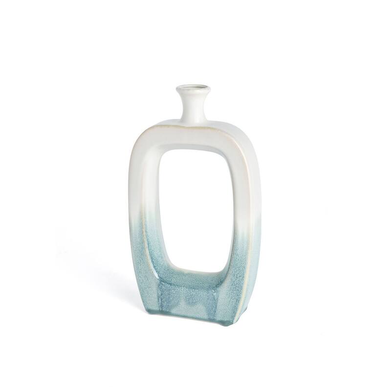 14" Aqua And White Ombre Ceramic Table Vase - 8