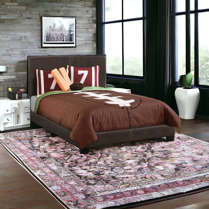 HomeRoots Brown Solid and Manufactured Wood Full Upholstered Faux Leather Bed Frame - Full