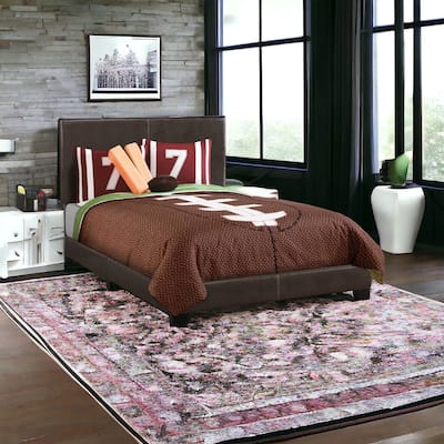 HomeRoots Brown Solid and Manufactured Wood Full Upholstered Faux Leather Bed Frame