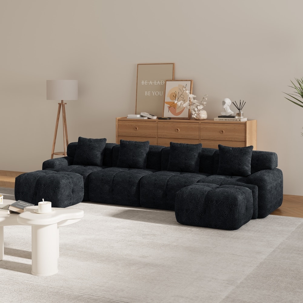 Modular U-Shaped Sectional Sofa, Oversized Boneless Cloud Floor Sofa, Convertible Sleeper Sofa with 2 Ottomans & 4 Pillows
