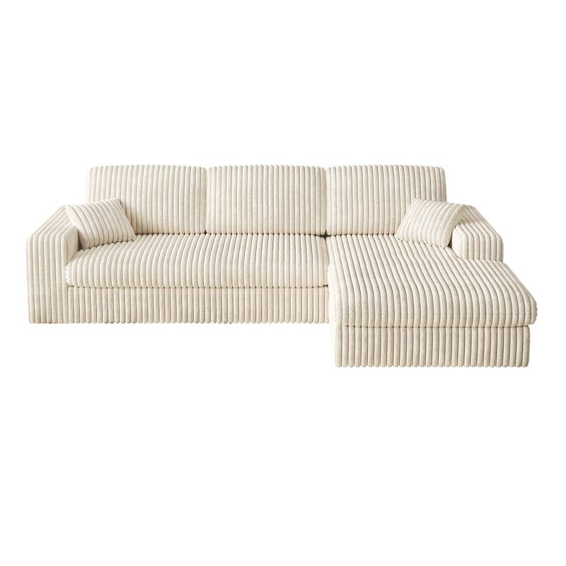 L-Shaped Sectional Sofa with Chaise Lounge, Corduroy Modular Foam Sofa, Upholstered Sofa with 2 Cushion & 2 Throw Pillows