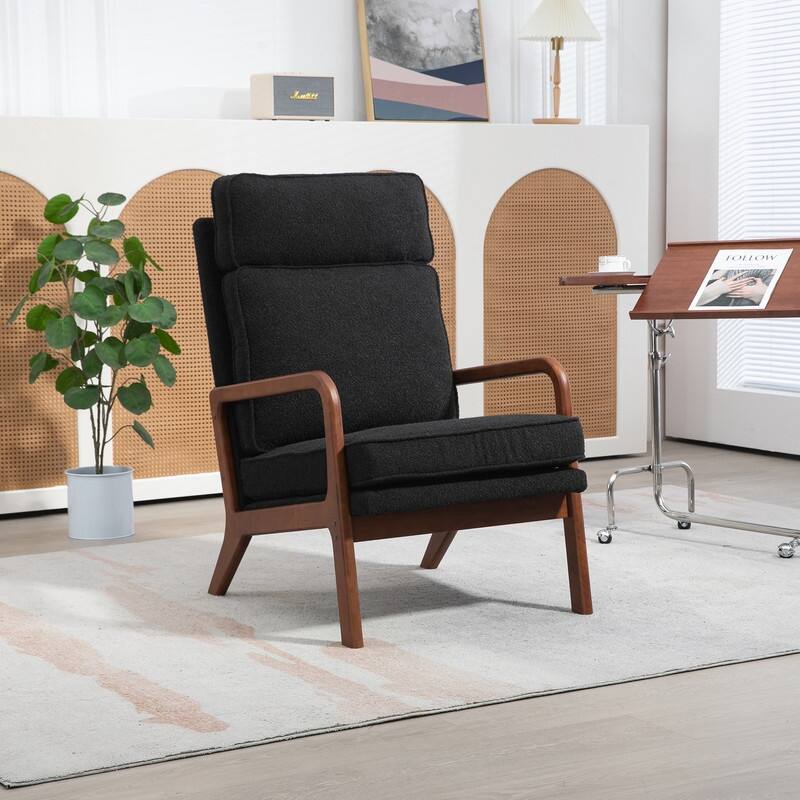 Mieres Rocking Chair, High Backrest Wooden Rocking Chair, Movable Armchair with Padded, 38.6"W Modern Leisure Single Sofa