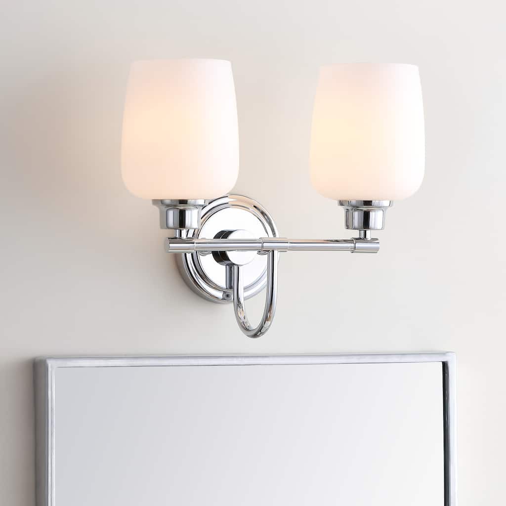 SAFAVIEH Lighting Ilja 2-Light Led Bathroom Sconce - 13.3"x7.5"x12" - White - 13Wx8Dx12H