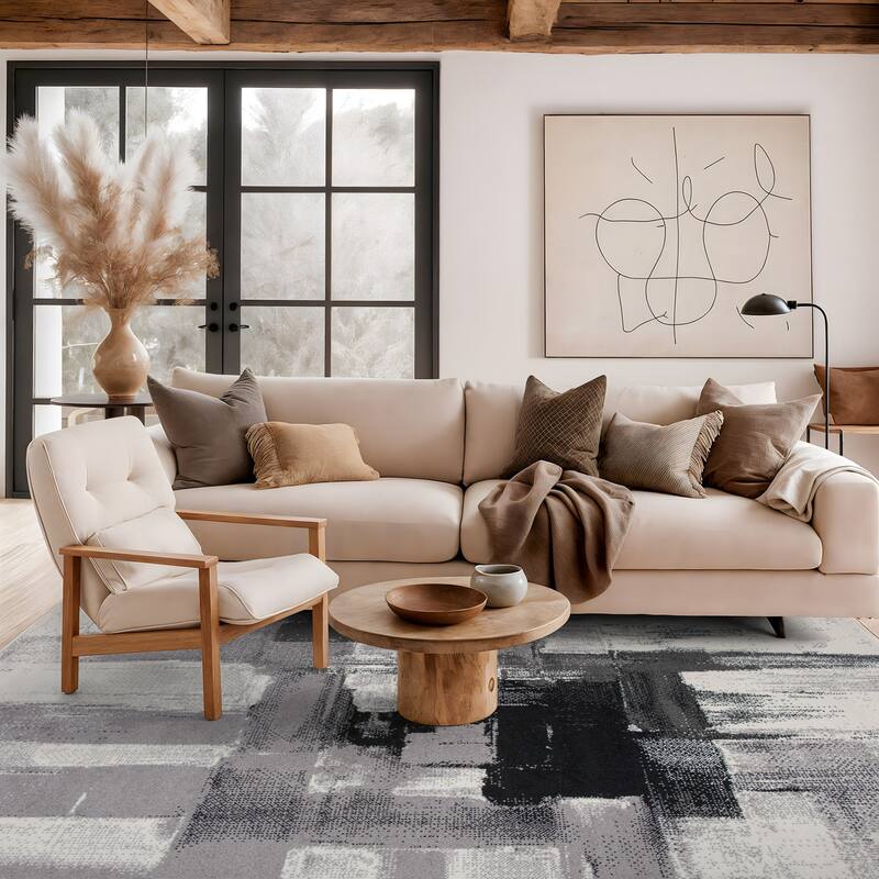 World Rug Gallery Modern Abstract Art Area Rug - 5' x 7' - Black