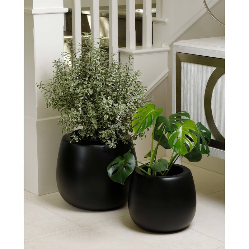 Short Narrow Mouth Globe 1- Piece Fiber Stone Round Planter Pot