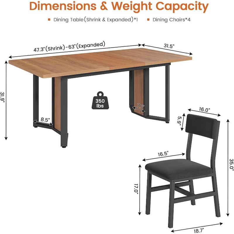 Dining Table Set 6 People Extendable Kitchen Table 4 Chairs