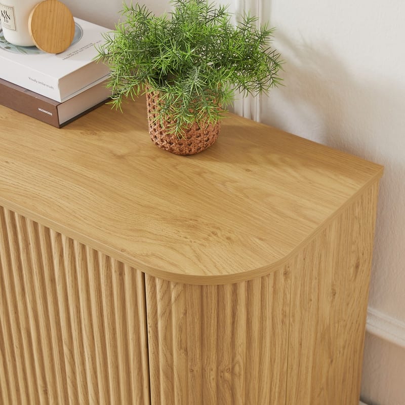 Wave-Patterned Sideboard Storage Cabinet - Wooden TV Stand With Vertical Stripes For Kitchen, Bedroom Or Entryway