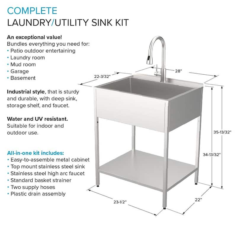 Transolid 28-in W x 22-in D x 35-in H Stainless Steel Laundry Sink and Wash Stand - 28-in x 22-in