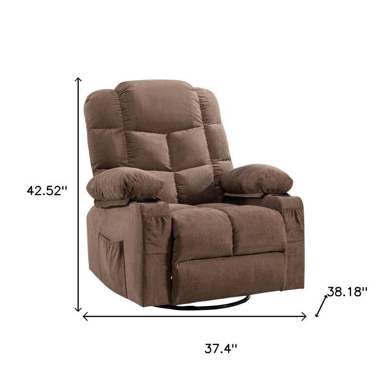 HomeRoots 37" Brown Faux Leather Heated Massage Lift Assist Recliner With USB