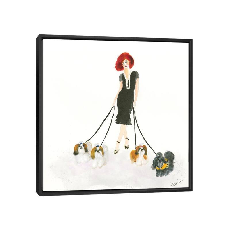 iCanvas "Shih Tzu Stroll" by Connie Collum Framed Canvas Print - Black - 26x26