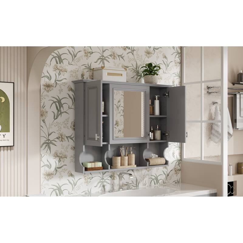 GDFStudio - Rivermont Modern Wall Mounted Bathroom Medicine Cabinet with Mirror and Open Shelves - 35'' x 28''