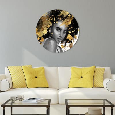 "Beautiful Woman" Frameless Free Floating Tempered Glass Round Graphic Wall Art 36 in. x 36 in.