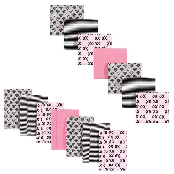 slide 1 of 1, Hudson Baby Infant Girl Cotton Flannel Burp Cloths and Receiving Blankets, 14-Piece, Xoxo, One Size - Xoxo - One Size One Size - Xoxo