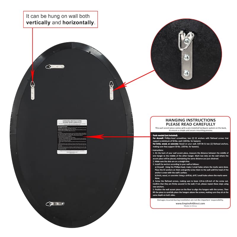 Ultra Stainless Steel Oval Wall Mirror- 24"x36"