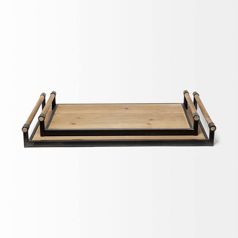 Benson Brown Wood w/Black Metal Trays (Set of 2) - 26"W x 16"D x 3"H