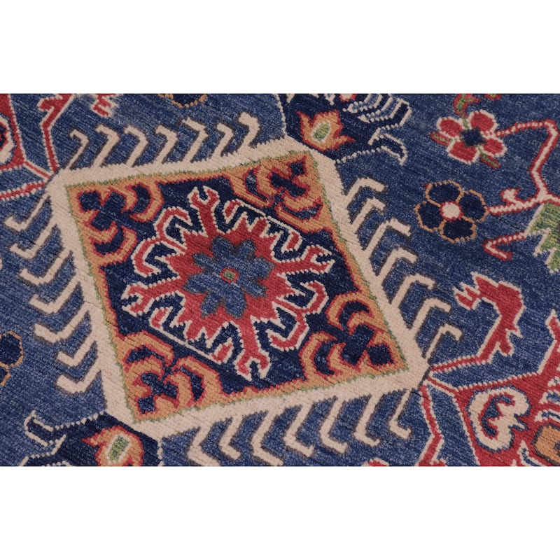 Bohemian Kazak Giselle Blue/Natural Wool Round - 4'10'' x 4'10''